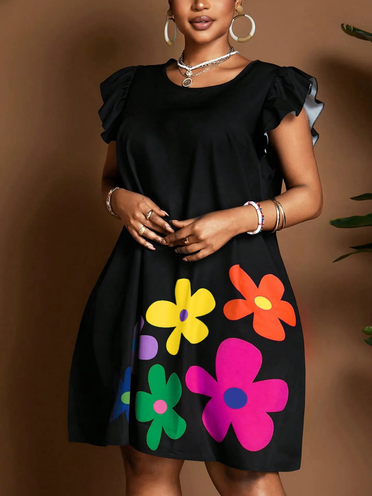 Women's Plus Size Floral Casual Dress – Round Neck Everyday Fashion Dress