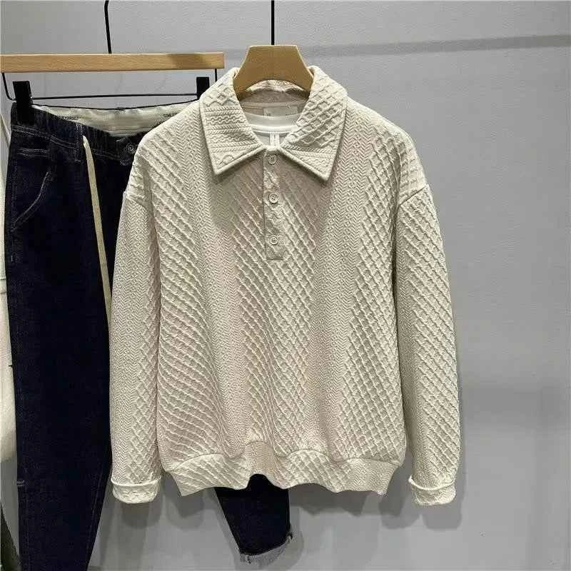 Men's Loose Knitted Polo Sweatshirt – Long Sleeve Early Autumn Casual Pullover