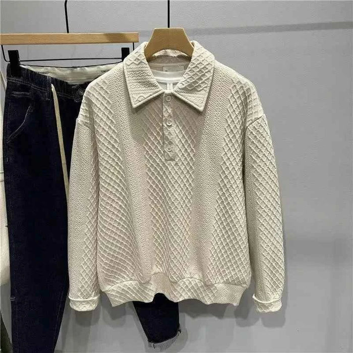 Men's Loose Knitted Polo Sweatshirt – Long Sleeve Early Autumn Casual Pullover