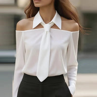 Women's Satin Long Sleeve Office Blouse – Elegant Solid Color Office Pullover