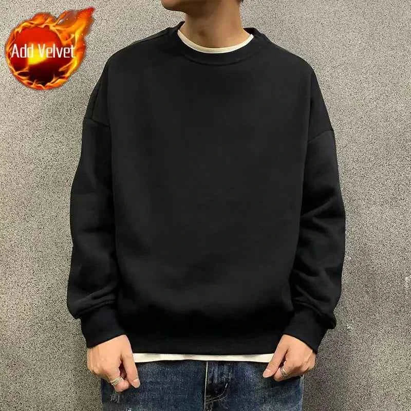 Men's Green Fleece Hooded Sweatshirt – Solid Color Casual Pullover Hoodie