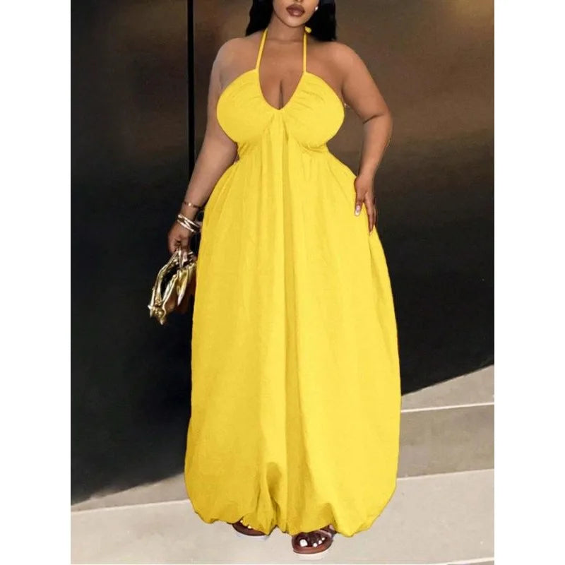 Women's Plus Size Halter Maxi Dress – Summer Beach Party Dress