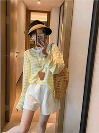 Women's Striped Loose Fit Summer T-Shirt – Trendy Korean Style Sun-Proof Summer Top