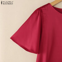 Women's Satin Office Blouse – Elegant Short Sleeve O-Neck Work Top 2025