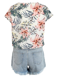 Women's Floral Batwing Sleeve Blouse – V Neck Loose Fit Summer Top