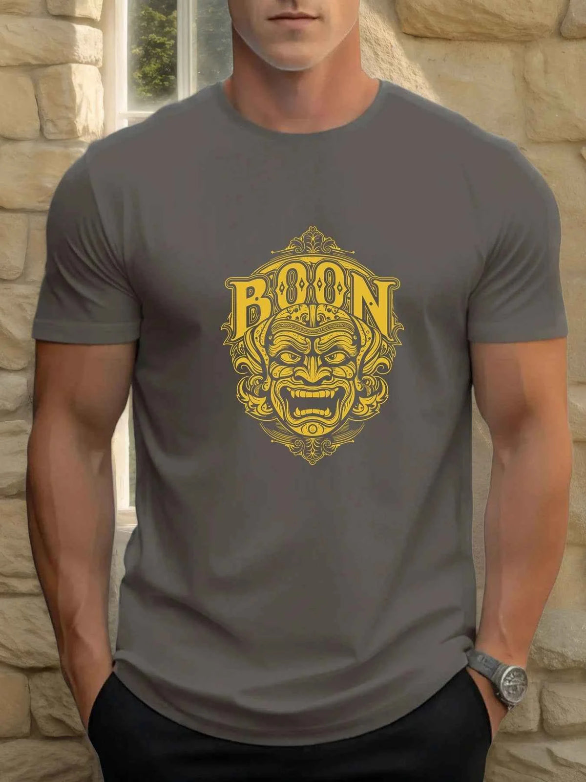 Men's Cotton Graphic Mask T-Shirt – Summer Round Neck Streetwear Tee