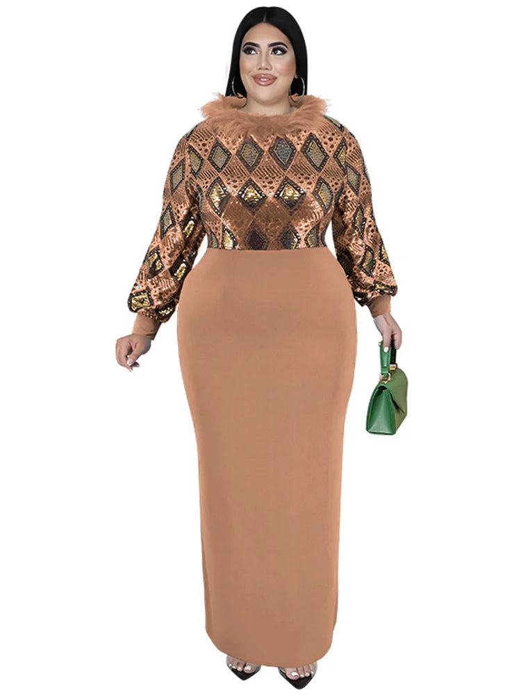 Women's Plus Size Vintage Maxi Dress – Elegant Long Sleeve Streetwear Dress