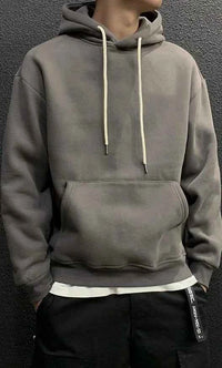 Men's Green Fleece Hooded Sweatshirt – Solid Color Casual Pullover Hoodie