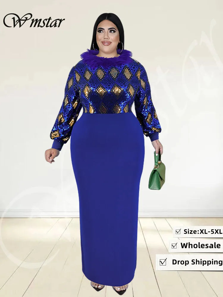 Women's Plus Size Vintage Maxi Dress – Elegant Long Sleeve Streetwear Dress