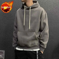 Men's Green Fleece Hooded Sweatshirt – Solid Color Casual Pullover Hoodie