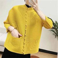 Women's Bat Sleeve Pleated T-Shirt Jacket – Loose Fit Single Breasted Top