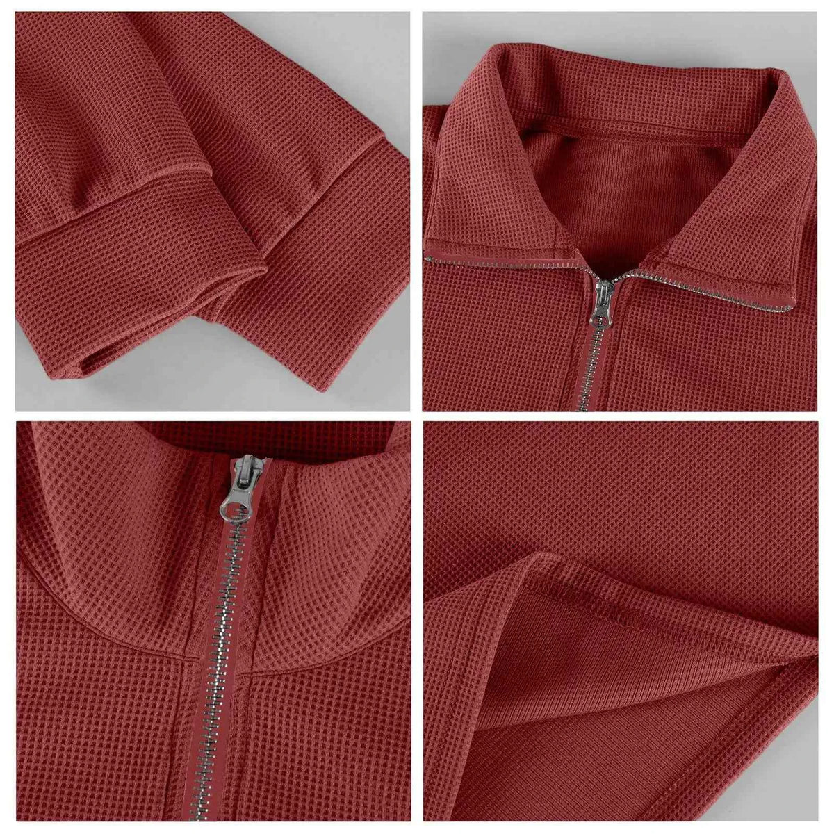 Men's Waffle Long Sleeve Polo T-Shirt – Casual Loose Fit Zipper Collar Sweatshirt