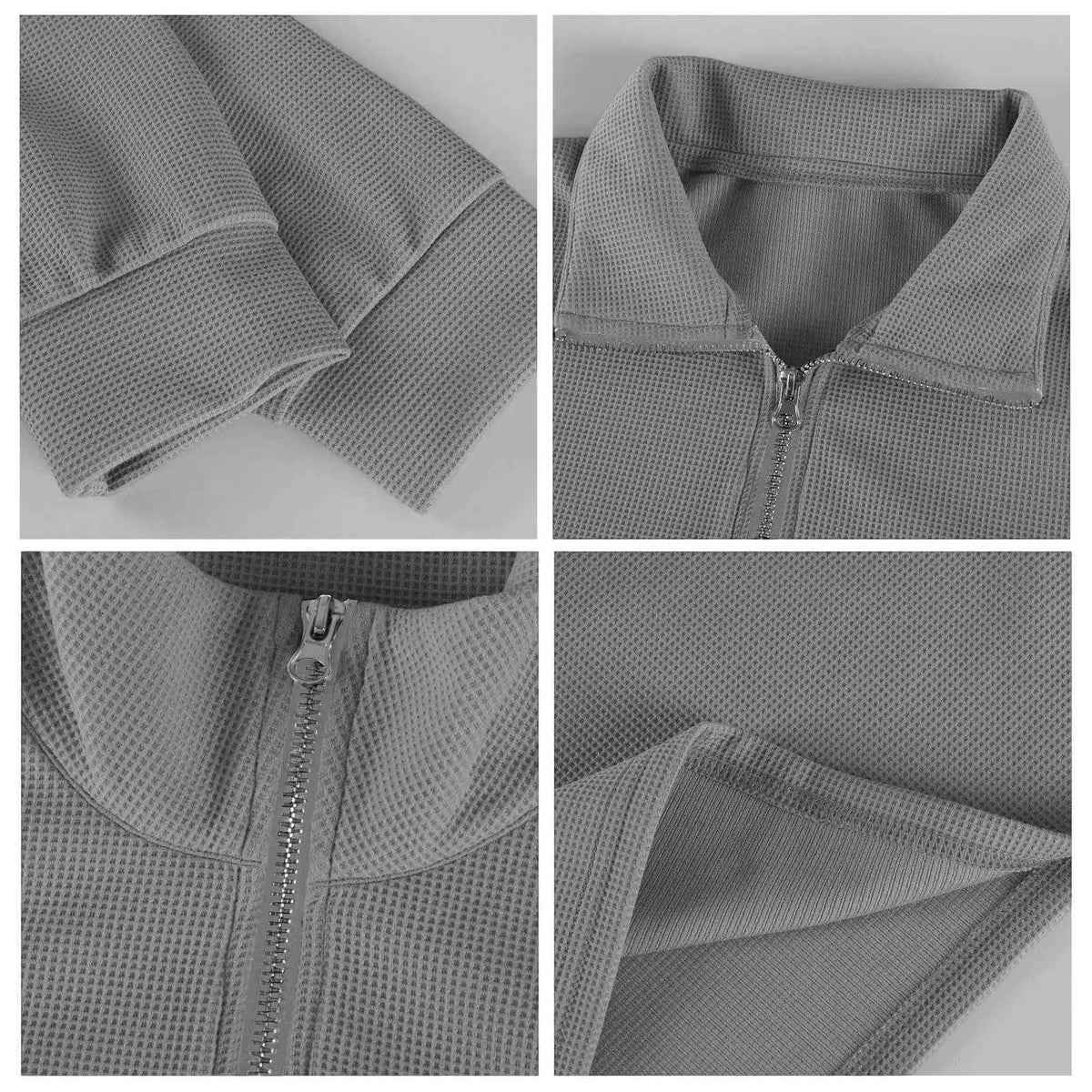 Men's Waffle Long Sleeve Polo T-Shirt – Casual Loose Fit Zipper Collar Sweatshirt