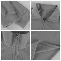 Men's Waffle Long Sleeve Polo T-Shirt – Casual Loose Fit Zipper Collar Sweatshirt
