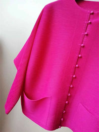 Women's Bat Sleeve Pleated T-Shirt Jacket – Loose Fit Single Breasted Top