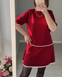 Women's Elegant Clothing Set 2025 – Blouse & Short Skirt Knitted Outfit