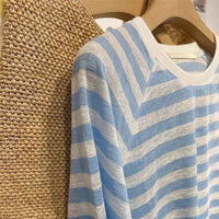 Women's Striped Loose Fit Summer T-Shirt – Trendy Korean Style Sun-Proof Summer Top