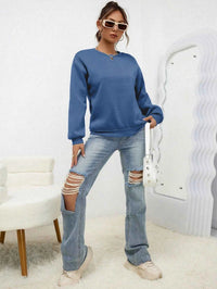 Women's Casual Solid Color Sweatshirt – Loose Fit Crewneck Fashion Pullover