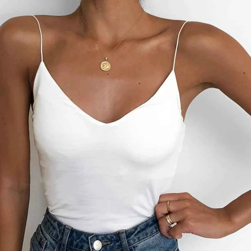 Women's Slim Camisole Tank Top – Solid Sleeveless Summer Strap Vest
