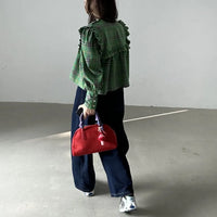 Women's Plaid Peter Pan Collar Blouse – Vintage Korean Chic Ruffle Shirt