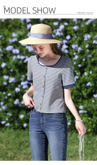I BELIEVE YOU Women's Striped Slim Knit Top – Casual Retro Summer Round Neck Tee