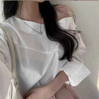 Women's Off Shoulder White Blouse – Elegant Long Sleeve Office Top