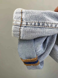 Men's Light Blue Embroidered Jeans – Slim Fit Vintage Washed Casual Pants