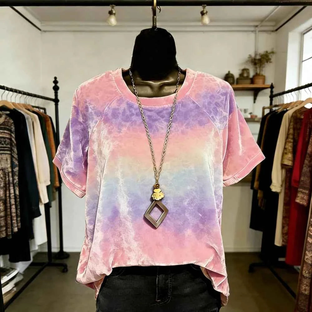 Women's Gradient Animal Print T-Shirt – Soft Feel Short Sleeve Loose Fit Casual Streetwear Top