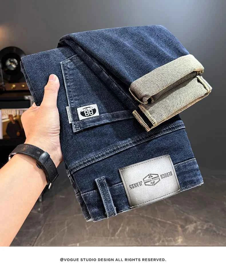 Men's Belted Straight Stretch Jeans – Korean Fashion Casual Denim Pants