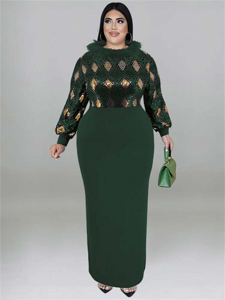 Women's Plus Size Vintage Maxi Dress – Elegant Long Sleeve Streetwear Dress