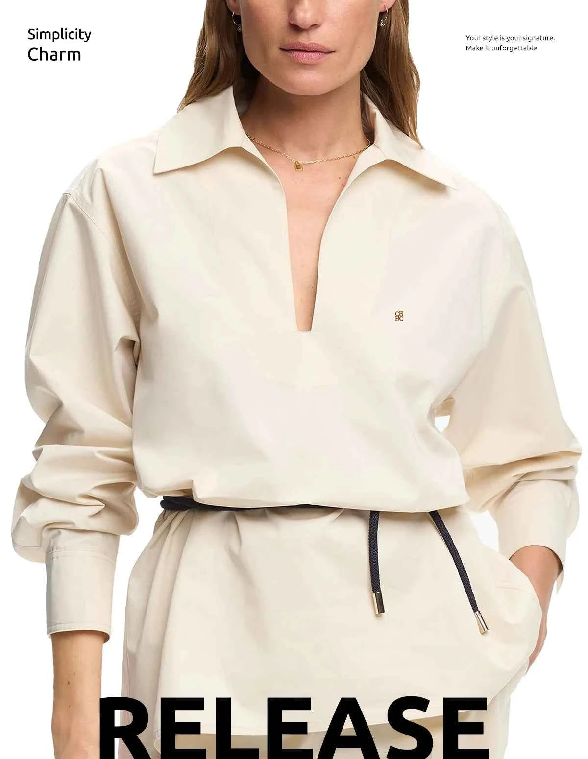 Women's Embroidered V-Neck Long Sleeve Shirt – Elegant Long Sleeve Casual Office Top