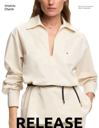 Women's Embroidered V-Neck Office Shirt – Elegant Belted Long Sleeve Office Top