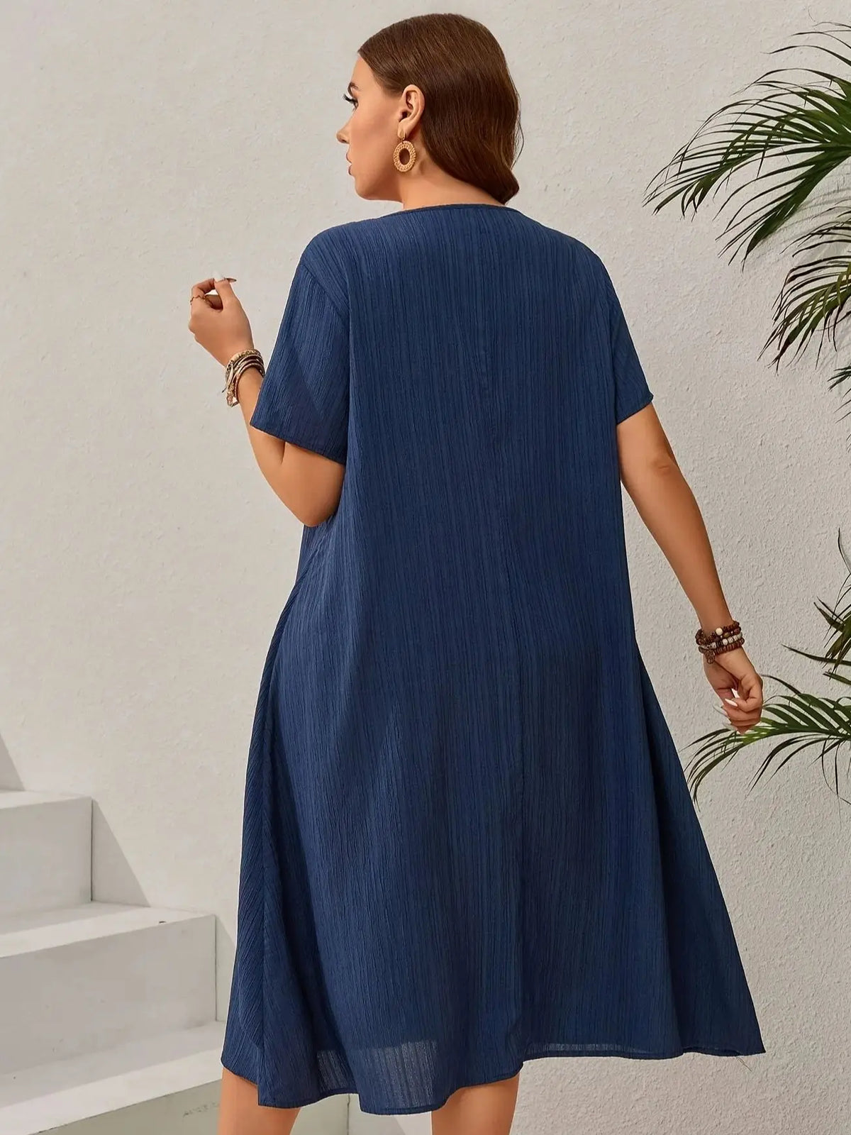Women's Plus Size Navy Blue Dress – Elegant Loose Summer Dress for Curvy Women