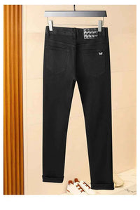 Men's Pure Black Slim Fit Jeans – Light Luxury Stretch Straight Leg Pants 2025
