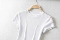 Summer Sexy Women O-neck Short-sleeve T-shirt Solid Color Basic Slim Elastic Skinny Crop Tops