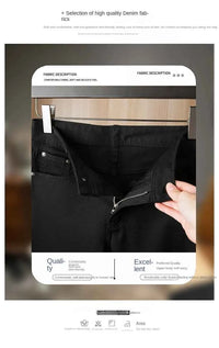 Men's Pure Black Slim Fit Jeans – Light Luxury Stretch Straight Leg Pants 2025
