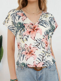 Women's Floral Batwing Sleeve Blouse – V Neck Loose Fit Summer Top