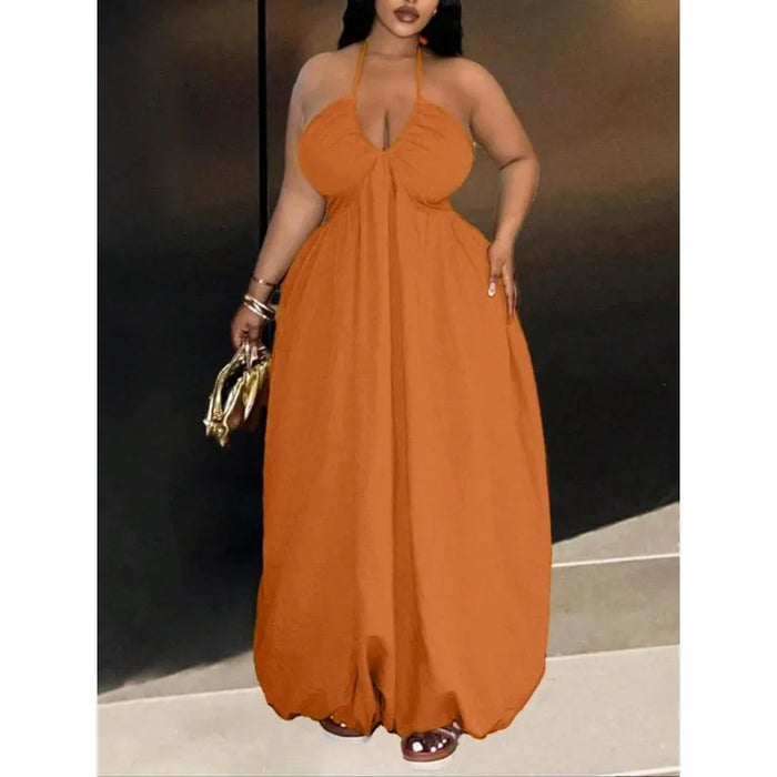 Women's Plus Size Halter Maxi Dress – Summer Beach Party Dress