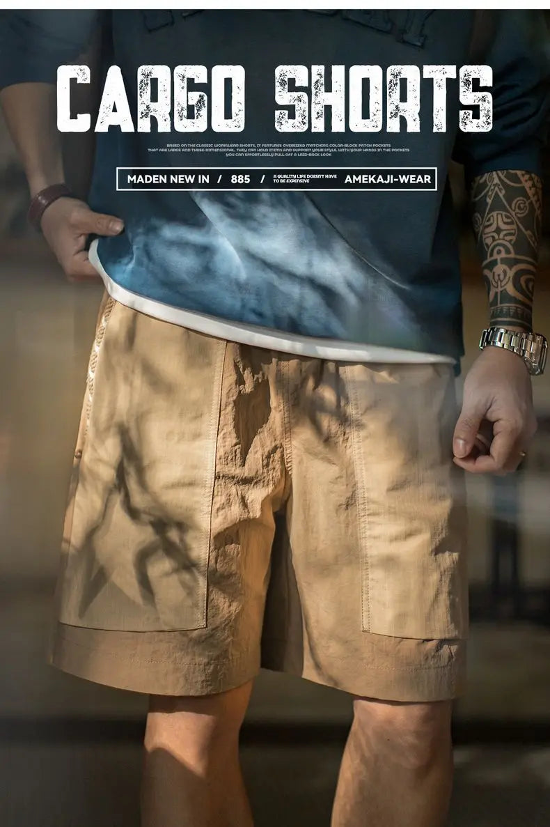 Men's Quick-Dry Cargo Shorts – Lightweight Khaki Outdoor Beach Shorts