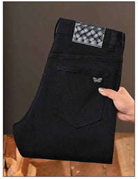 Men's Pure Black Slim Fit Jeans – Light Luxury Stretch Straight Leg Pants 2025