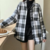 Women's Plaid Button Down Shirt Jacket– Long Sleeve Casual Check Top