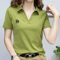 Women's embroidered polo t-shirt – Slim Fit Elegant Korean Summer Graphic Tee 2025