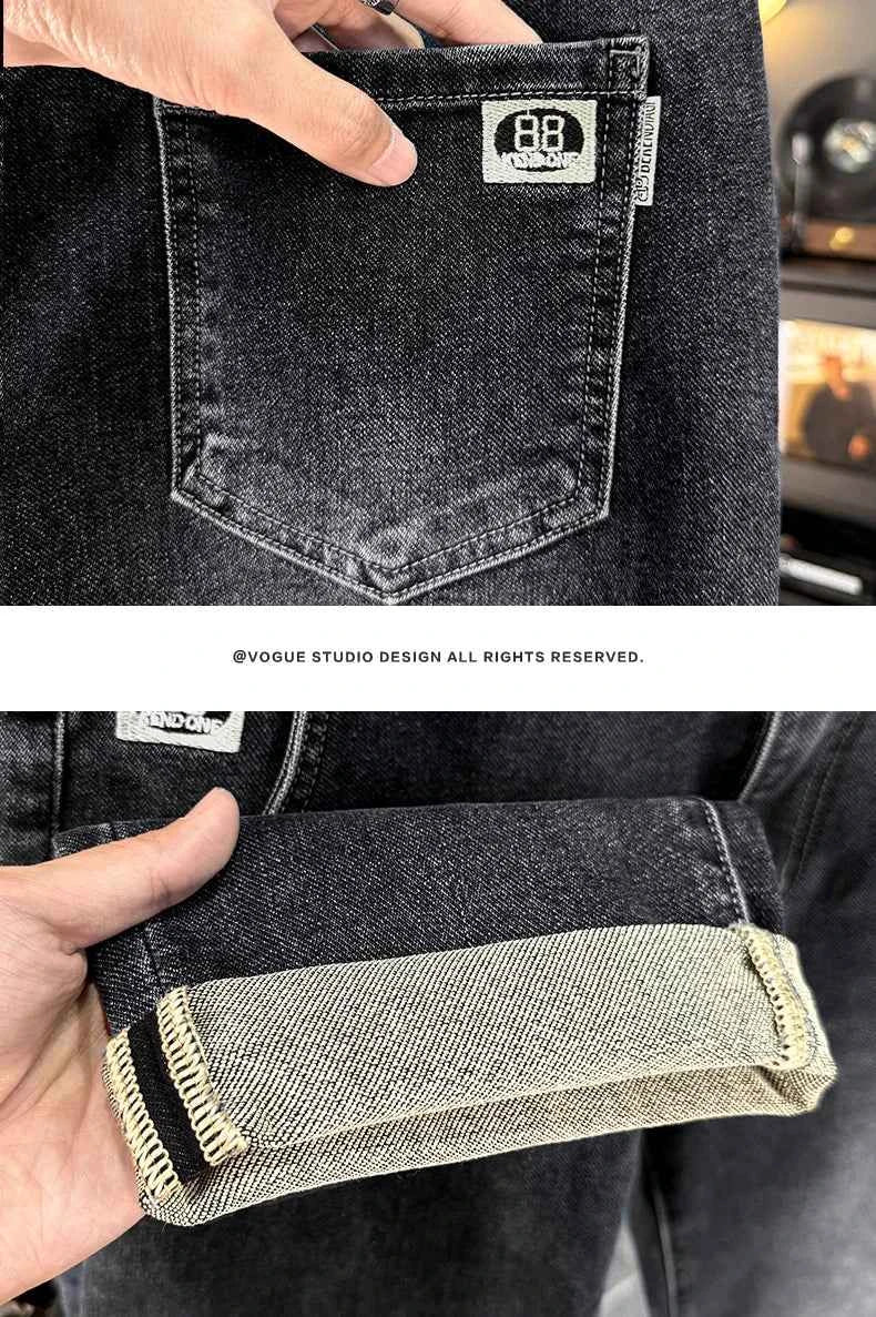 Men's Belted Straight Stretch Jeans – Korean Fashion Casual Denim Pants