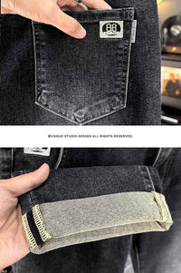 Men's Belted Straight Stretch Jeans – Korean Fashion Casual Denim Pants