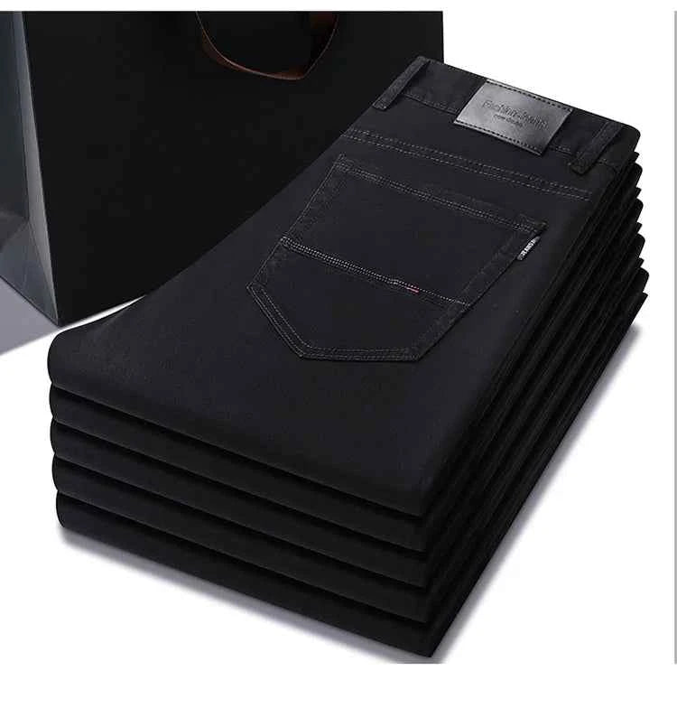 Men's Black Stretch Straight Jeans – Thin Breathable Business Casual Pants