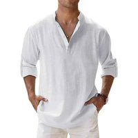 Men's Cotton Linen Henley Shirt – Lightweight Long Sleeve Beach Hawaiian Streetwear Top