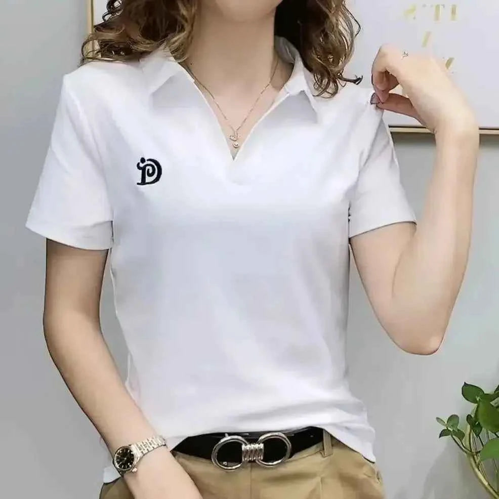 Women's embroidered polo t-shirt – Slim Fit Elegant Korean Summer Graphic Tee 2025