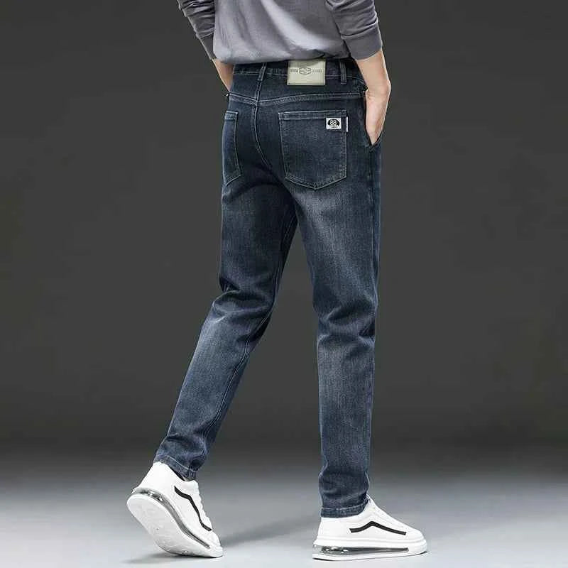 Men's Belted Straight Stretch Jeans – Korean Fashion Casual Denim Pants