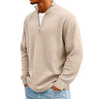 Men's Waffle Long Sleeve Polo T-Shirt – Casual Loose Fit Zipper Collar Sweatshirt