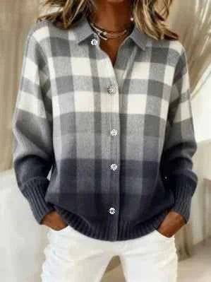 Women's Knitted Lapel Cardigan Top – Solid Color Sweater Shirt 2025